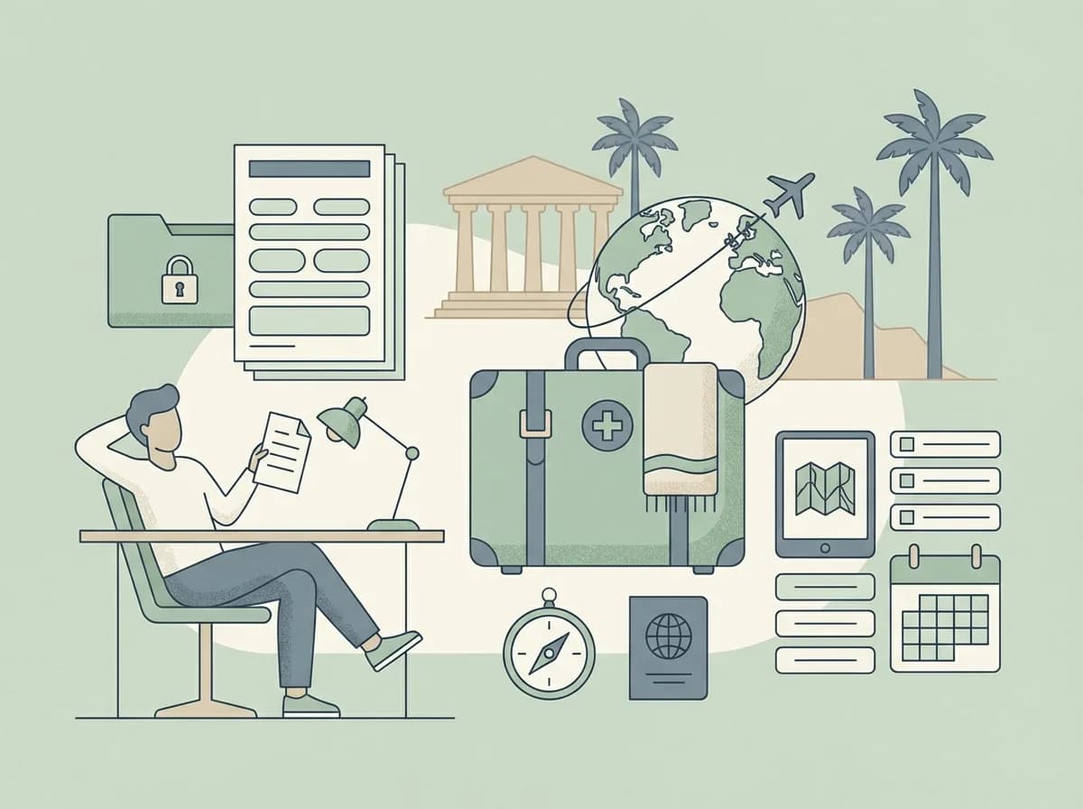 Editorial illustration for medical travel and visa articles