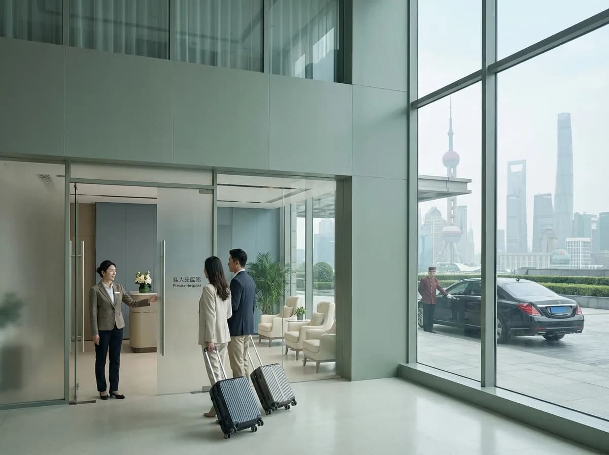 Photorealistic scene of medical travel in Shanghai